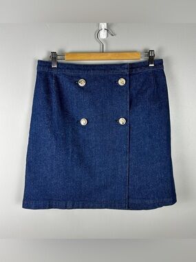 ANN TAYLOR NWOT Nautical Denim Skirt‎ 8 Indigo Navy Marina Yacht Summer Beach
